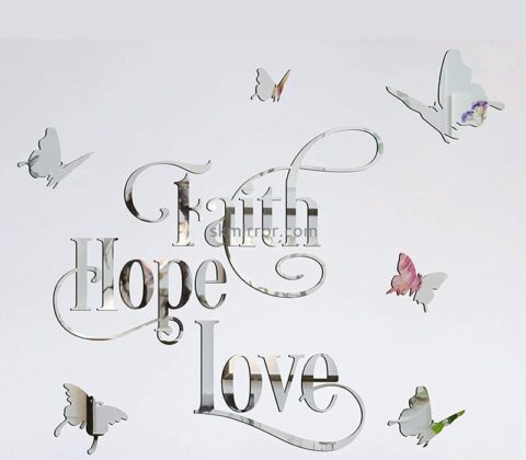 Wholesale custom acrylic wall faith hope love 3D mirror stickers MS-1677