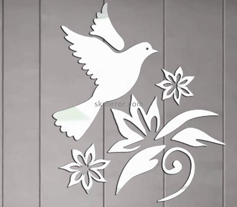 Wholesale custom acrylic wall decor bird flower mirror stickers MS-1674