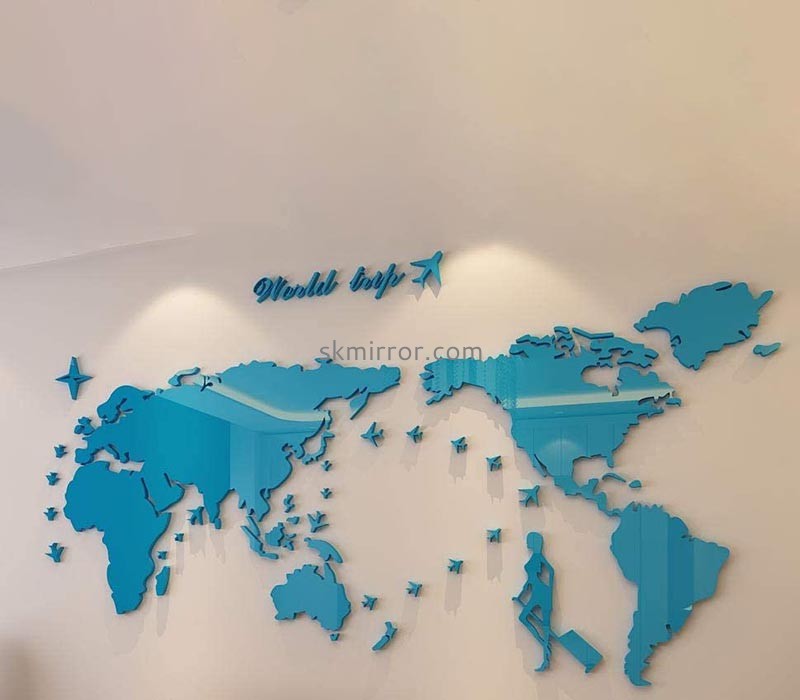 Wholesale custom acrylic wall world map mirror stickers MS-1695