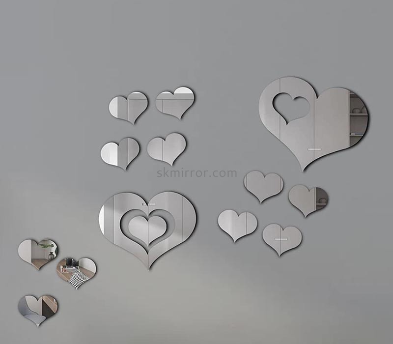 Wholesale custom acrylic wall 3D heart mirror stickers MS-1693