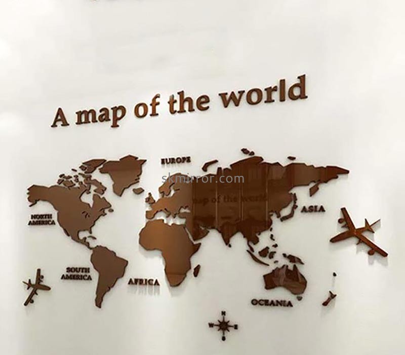 Wholesale custom acrylic wall 3D world map mirror stickers MS-1691