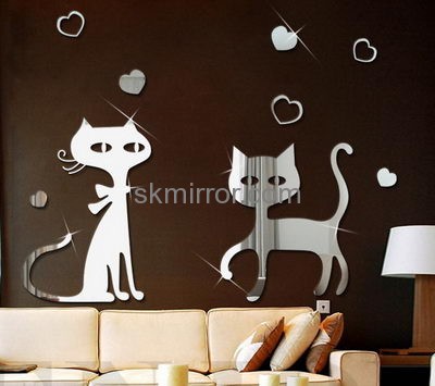 Custom and wholesale acrylic mirror cat wall stickers MS-1554