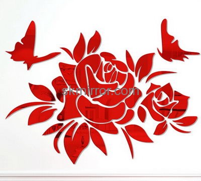 Acrylic manufacturers custom 3d wall decals flowers mirror stickers MS-1284