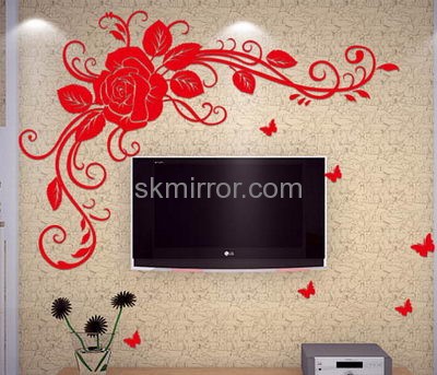 Mirror company customized acrylic mirror flower wall stickers MS-1025