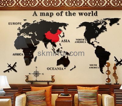 Wholesale acrylic world map wall sticker mini mirror self adhesive wall mirror decoration stickers MS-125