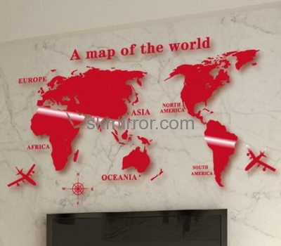 Factory hot sale acrylic decorative wall mirror world map wall sticker MS-072