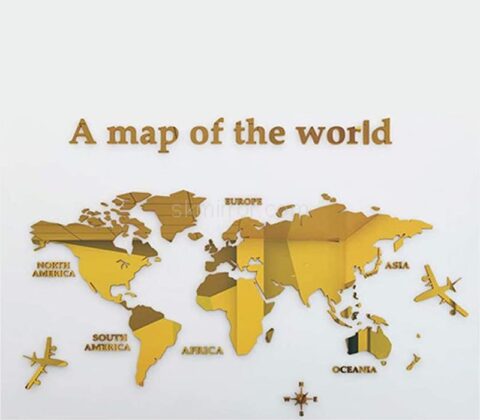 Wholesale custom acrylic world map wall mirror stickers