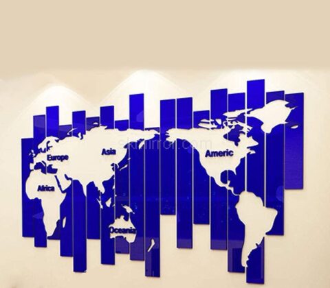 Wholesale custom acrylic world map wall decor mirror stickers