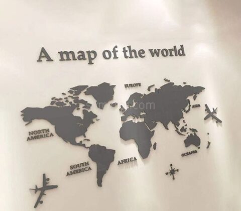 Wholesale custom acrylic world map decor mirror stickers